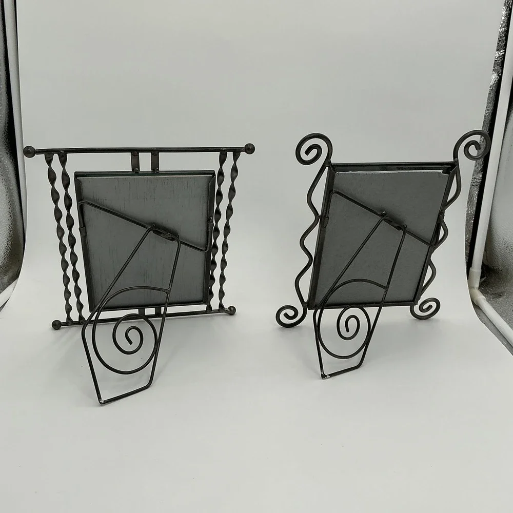 Vintage Wrought Iron Picture Frames Set of 2 Scroll Twisted Metal 5x7 Tabletop